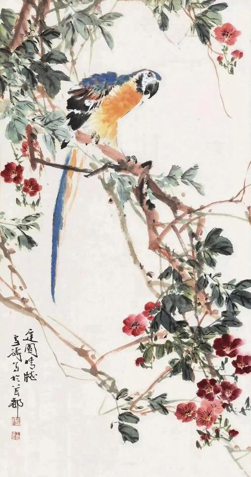 色彩斑斓，灵动生辉（国画鹦鹉图片欣赏）